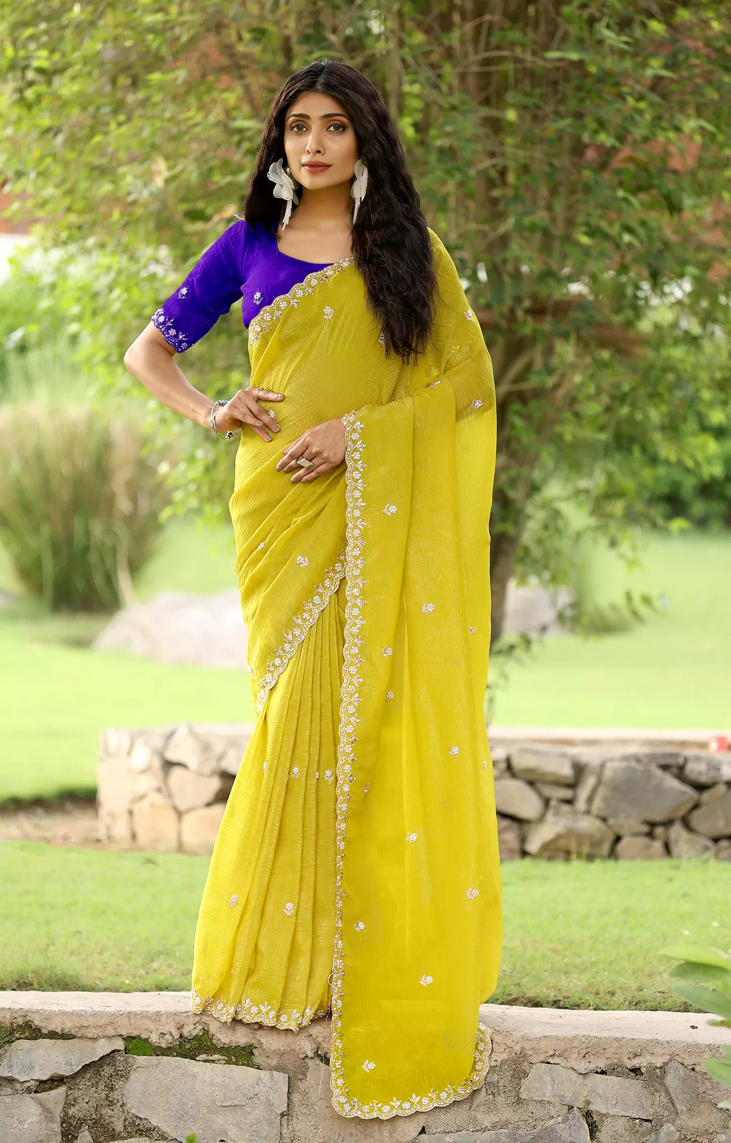 Wuskar Yellow Launching New Soft Georgette Saree