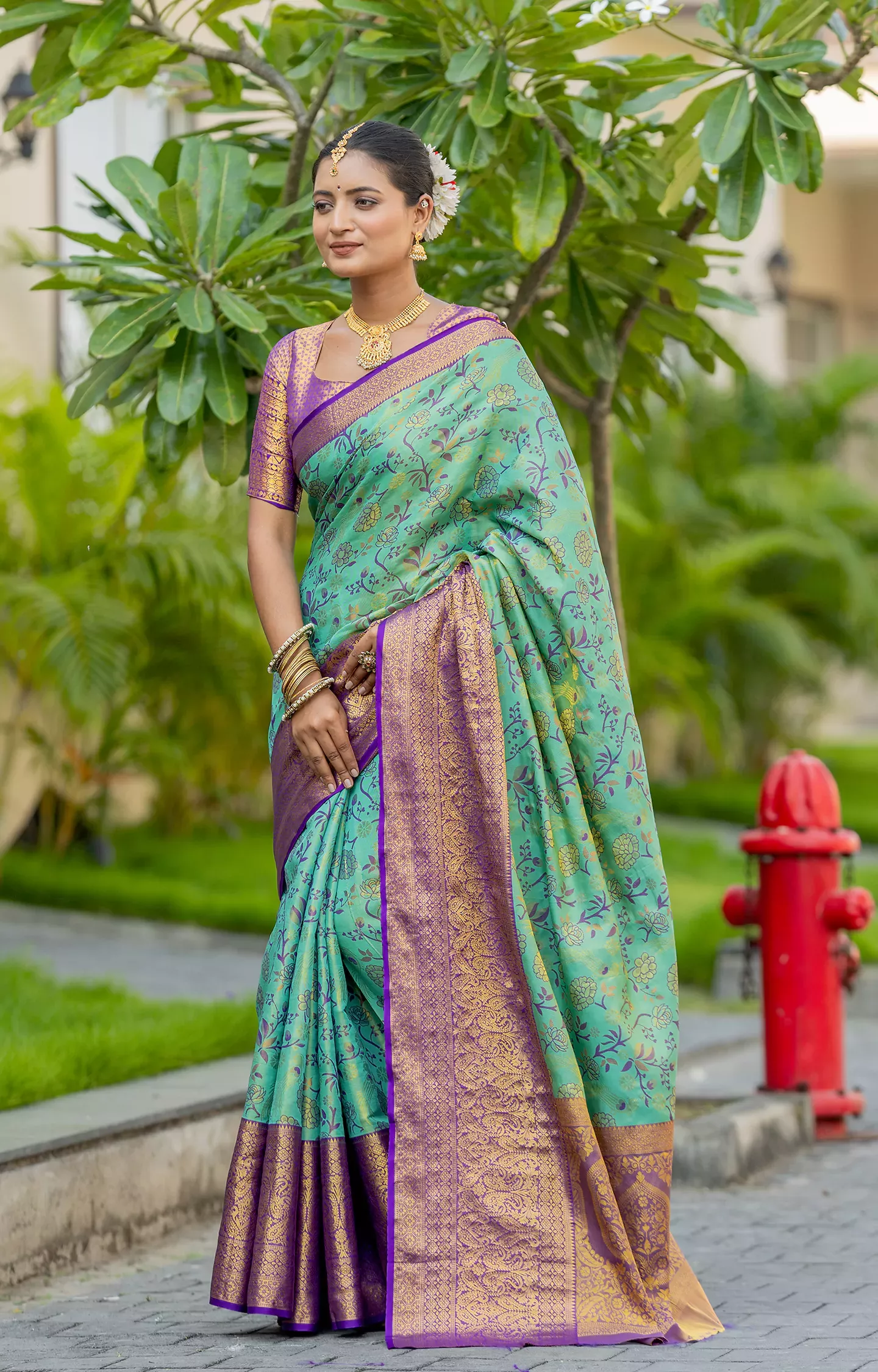 Fool Skyblue Kanjiviram Pattu Silk Pure Zari Weaving Saree.