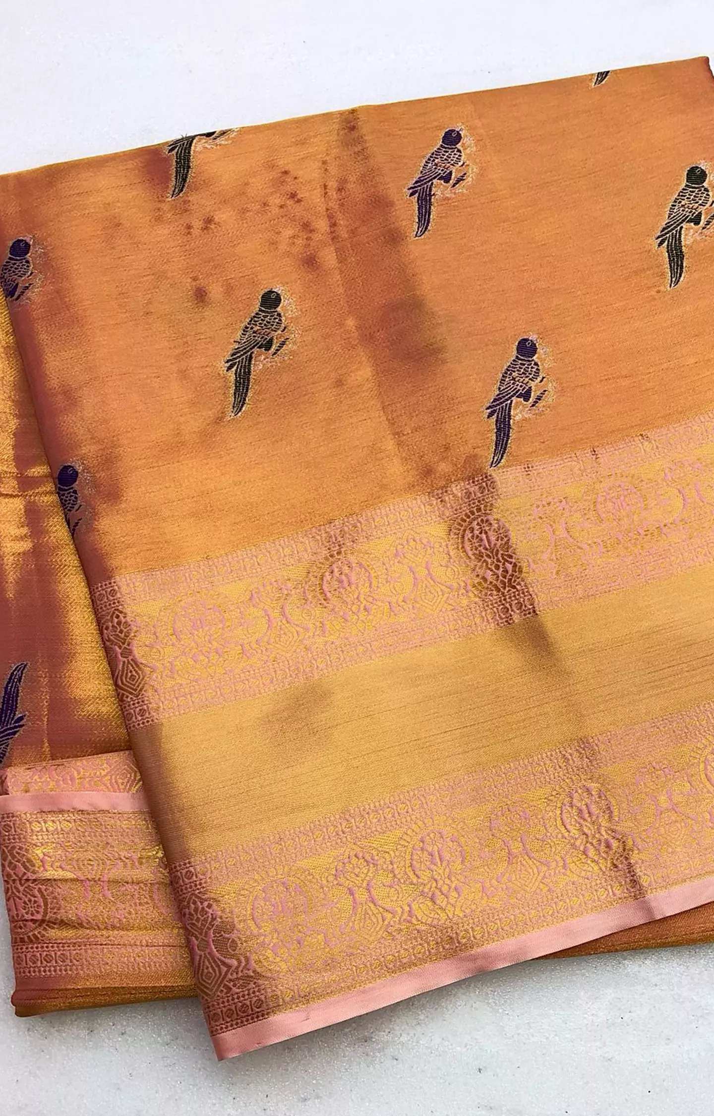 Newmark Peach Kanjivaram Silk Gold Zari Saree