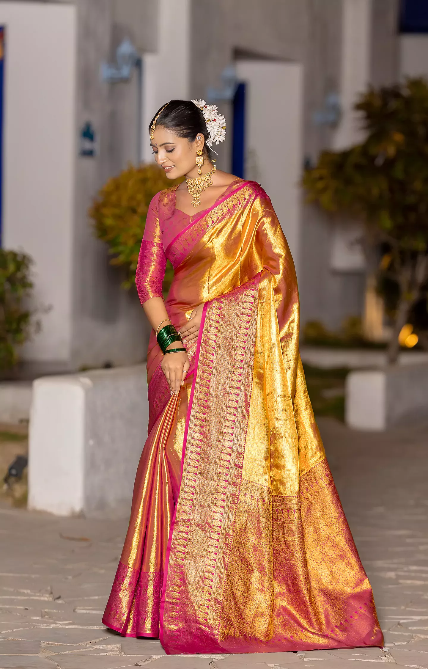 Minnie Pink Kanjiviram Pattu Silk Saree