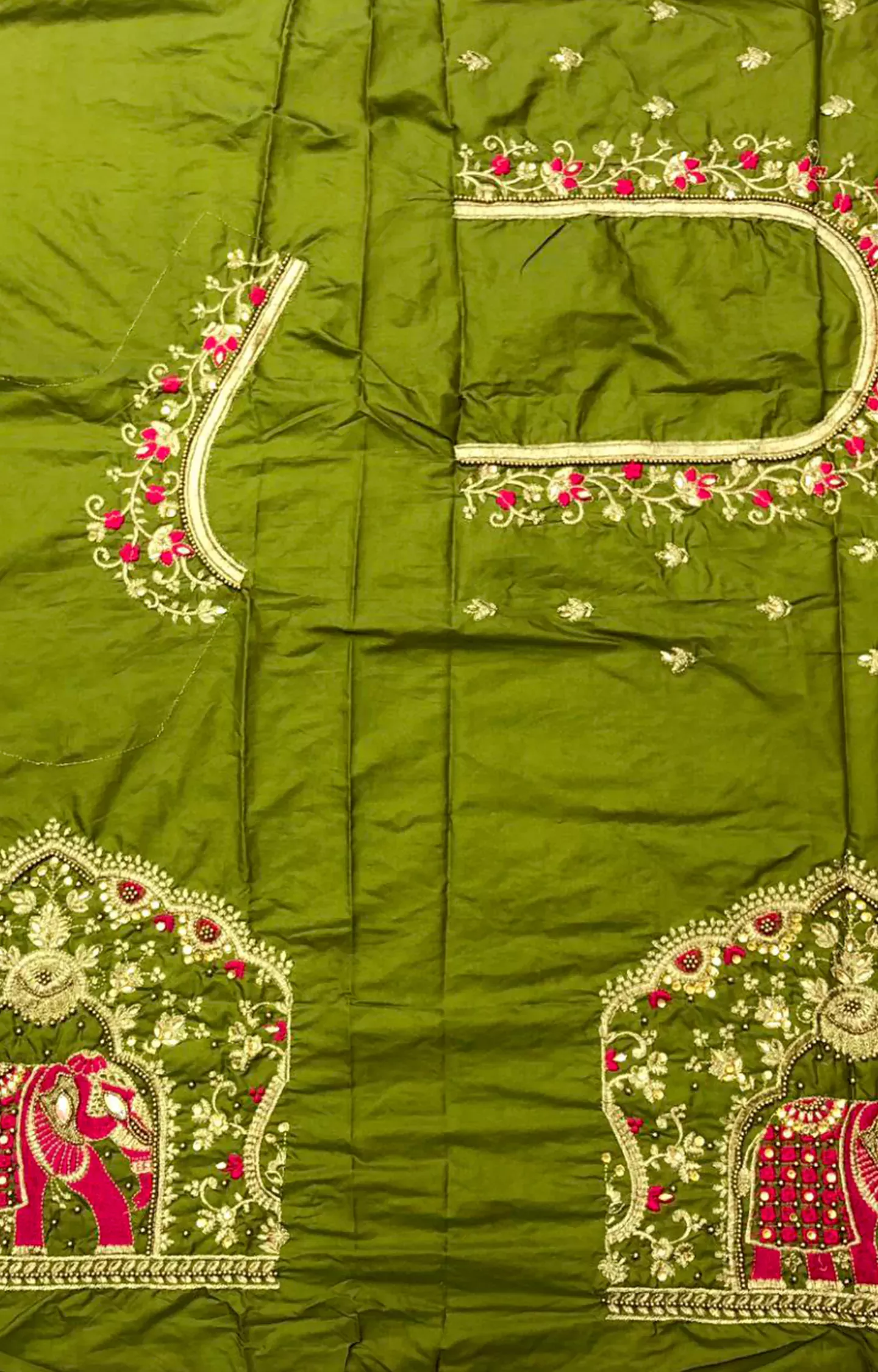 Maggum 2 Mehndi Silk With Embroidery Work Blouse.
