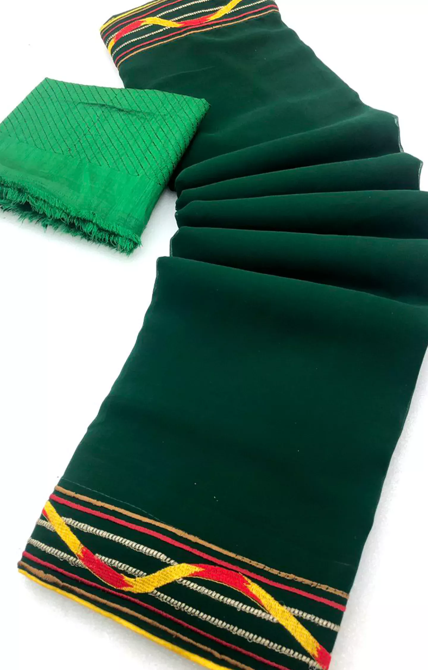 Tuborg Bottlegreen Georgette With Beautiful Embroidery Work