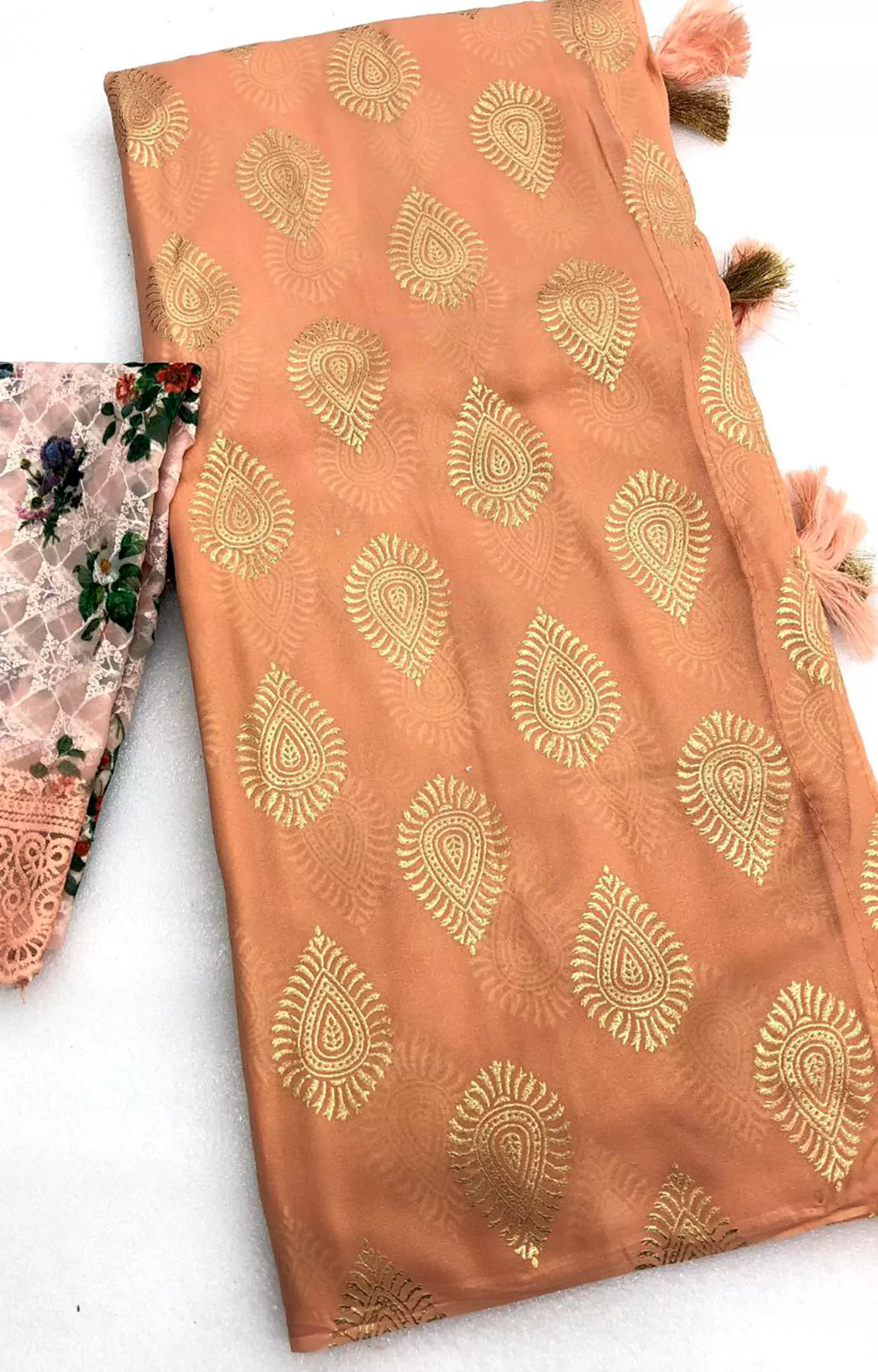 Dangal Peach Chiffon With Foil Print