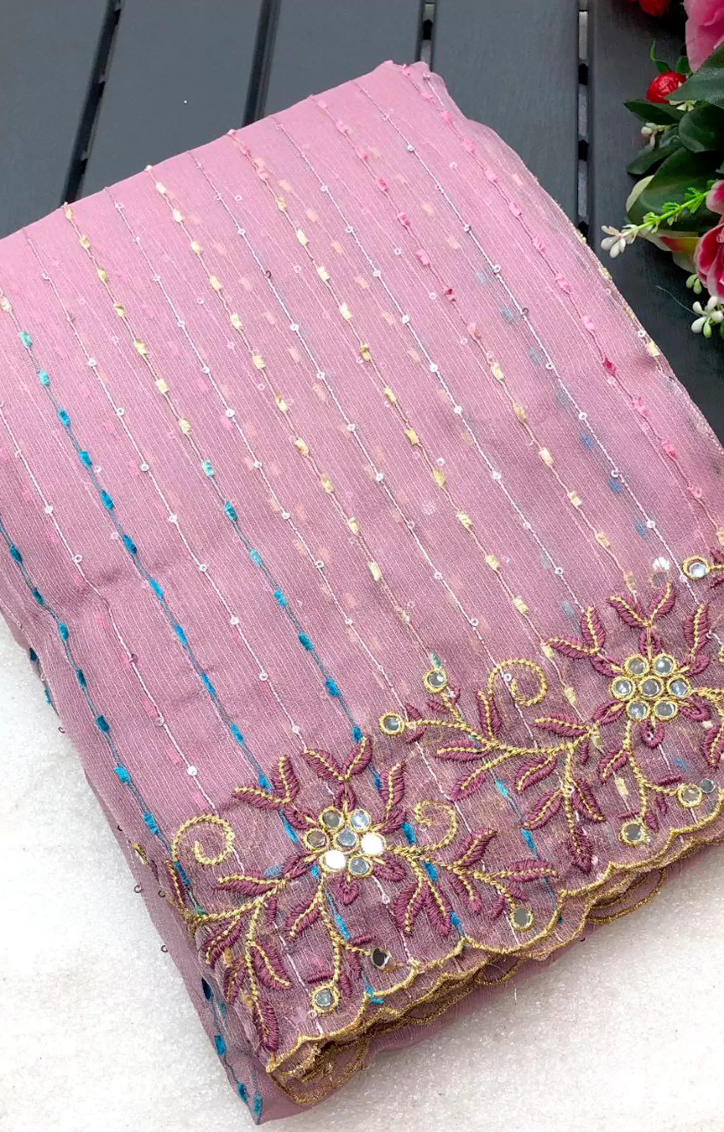 Riders Lavender Jute Organza With Mirror Work Saree.